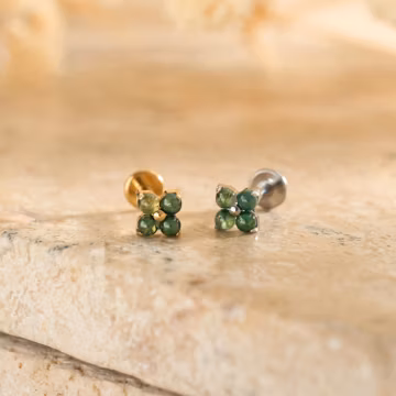 Titanium Moss Agate Push Pin Stud Earring • Flat Back Earring • Tragus Stud • Helix Stud • Cartilage Stud • Nose Stud • 20G/18G/16G