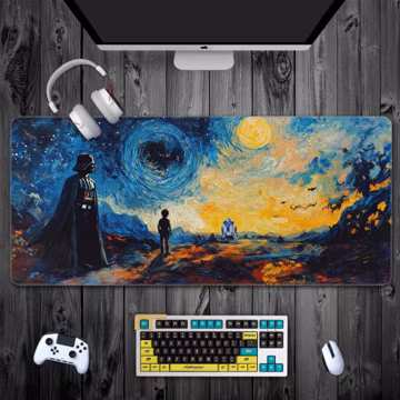 Darth Vader On Van Gogh's Painting Mouse Pad, Cool Desk Pad, Star Wars Desk Mat, TCG Play Mat, Star Wars Gift, Starry Night, Aesthetic Gift