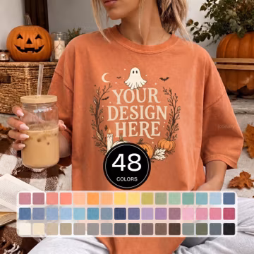48x Comfort Colors C1717 Tshirt Halloween Mockup Bundle | CC 1717 T-Shirt Mock-up Bundle | Cozy Trendy Spooky Halloween Tshirt POD Bundle