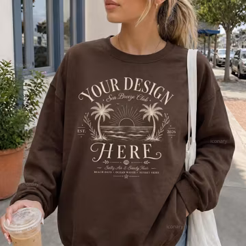 Dark Chocolate Gildan 18000 Sweatshirt Mockup, Summer Lifestyle Model Mockup (Digital Download)