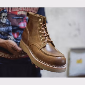 Handmade Moc Toe Boots Men | Norwegian Chain Stitch Goodyear Welt | Denmark Pull Up Leather | Vibram Sole Malabar