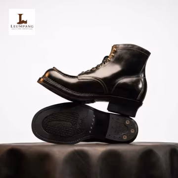 Black Moc Toe Boots Men | Handmade Goodyear Welted Leather Boots | Heavy Stitching Heritage Work Boots | Premium Leather Boots