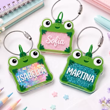 Personalized Acrylic Toy Story Lilypad Frog Keychain, Custom Backpack Name Tag, Green Acrylic School Luggage Tag, Kids Backpack Tag