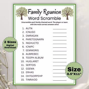 Family Reunion Word Scramble Game, Editable Canva Family Party Activity, Printable Reunion Icebreaker, Night Gathering, Instant Downloa