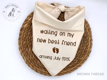 Embroidered Waiting on my New Best Friend Dog Bib with Custom Due Date, Personalized Dog Pregnancy Announcement, Baby Announcement Pet Bib