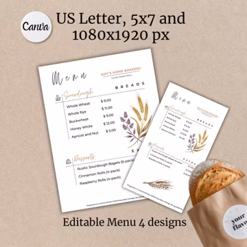 Bakery Price List Template Bundle Editable Bread Price List Customizable Sourdough Bread Menu Farmer Market Stand Price List Microbakery