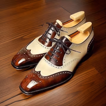 Handmade Two Tone Leather Brogue Shoes, Italian Leather Sole