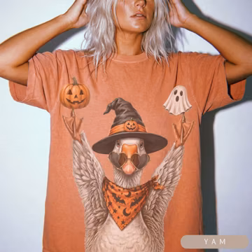 Funny Halloween Witchy Goose Graphic Tee, Spooky Autumn Fall Shirt, Pumpkin Season Tshirt, Haunted Ghost Women Tops, Trick or Treat Tees