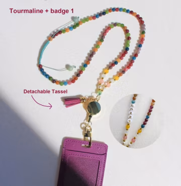 Stone Beaded Lanyard, Breakaway/Adjustable ID Holder, Retractable Badge Reel, Keychain, Teacher, Nurse