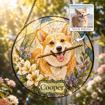 Custom Dog or Cat Portrait Stained Glass Suncatcher from Photo with 3D Raised Detail, Pet Memorial Gift
