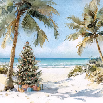 10 Printable Beachy Christmas, Watercolor Tropical Christmas Clipart, Coastal Holiday Art, Holliday decor, Paper craft, Commercial use