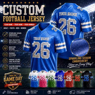 Custom Women Bling Football Jersey, Personalized Stitched Printed Name Nunber Sequin Team Shirt, Glitter Text Jersey, Concert Costumes