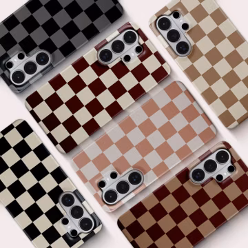 Checkered Samsung Galaxy Phone Case, Neutral Colors Cover, Custom Elegant Checkerboard Pattern, Minimalist Grid Design, Gift For Him / Her
