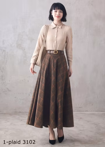 Wool Skirt, Long Wool Plaid Skirt, Tartan Wool Maxi Skirt, Vintage Inspired Swing Skirt, A Line Flared Skirt, Full Fall Winter Skirt 3102#