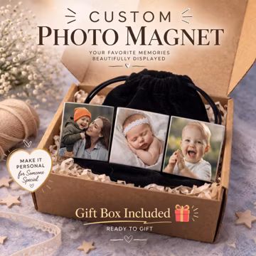 Custom Photo Magnet, Personalized Picture Magnet, Unique Gift for Mom, Family Photo Gift, Baby Keepsake, Gift Box Included
