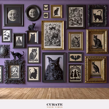 Funny Cats Portrait Gallery Wall Virtual Background | Gothic Home Office