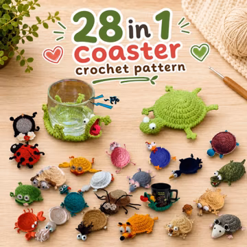 28-in-1 Animal Crochet Coaster Patterns, Mug Hugger Bundle, animals cup holder (PDF + VIDEO TUTORIAL)