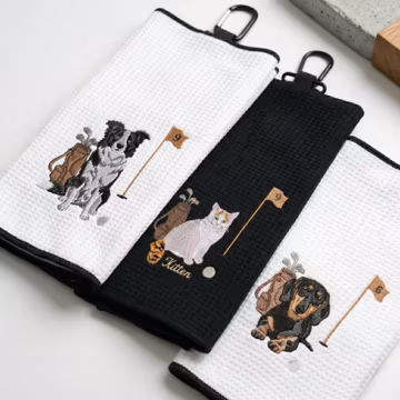 Custom Pet Golf Towel With Pet Photo - Embroidered Pet Portrait Towels - Golf Towel With Dogs Face - Cat Accessories - Golf Lover Gift