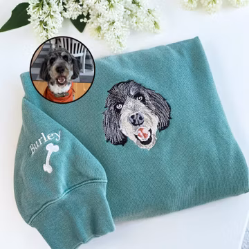 Comfort Colors Custom Embroidered Pet Sweatshirt - Dog or Cat Portrait From Photo Sweater - Dog Mama Sweatchirt - Mom Birthday Gift
