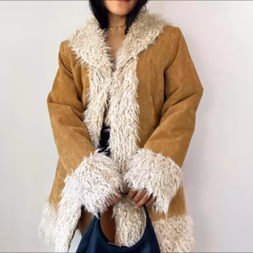 Vintage Penny Lane Suede Shearling Coat Women Afghan Coat Long Fur Coat Winter Sheepskin Coat 70s Brown Coat