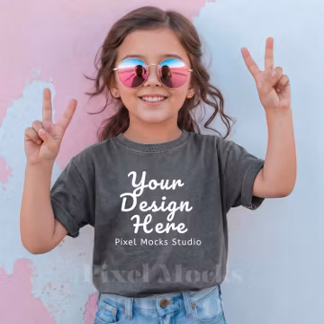Comfort Colors 9018 Youth Pepper T-Shirt Mockup, Kids Comfort Colors Shirt, CC9018 Trendy Girl Outdoor Lifestyle Oversized Fit Kids Mock-up