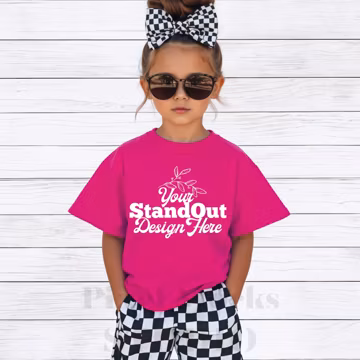 Gildan 5000B Heliconia Youth Tshirt Mockup, G5000B Hot Pink T-shirt Girl Mock-up, Gildan Simple Trendy Minimal Tee Shirt Girl Model Mockup