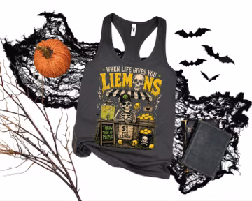 When Life Gives You Lemons Racerback Tank Top,Funny Spooky Goth Tank Top,Creepy Lemonade Stand Tee,Goth Hoodie Skeleton Summer Tee,ana3125