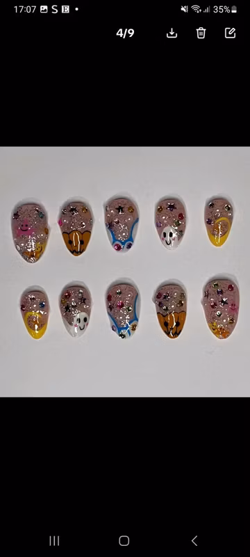 Kawaii Halloween Press On Nails: Glitter Ghosts, Pumpkins & Stars
