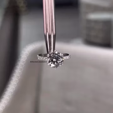 Classic 2Ct Round Cut Engagement Ring Half Eternity Colorless Moissanite Pave Set Ring Simple Sterling Silver Pinche Style Band Wedding Ring