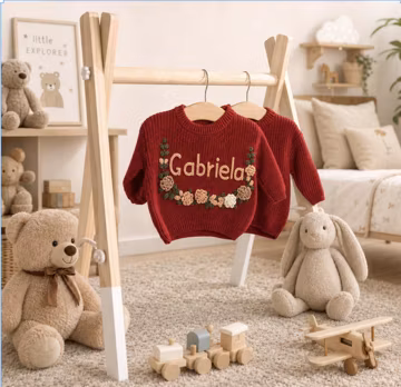 Baby Knit Sweater, Matching Sibling Set, Brother Sister Twins Outfit, Hand Embroidered Newborn Gift