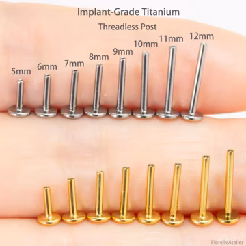 16G 18G 20G Threadless Titanium Implant Grade Replacement Post | Push Pin Back, Flat Back | Helix/Conch/Tragus/Nose Stud/Silver/Gold 5–12mm