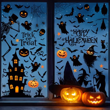 Halloween Window Clings, Pumpkin Haunted House Witch Window Decals, Spooky Party Window Stickers, Halloween Glass Decorations