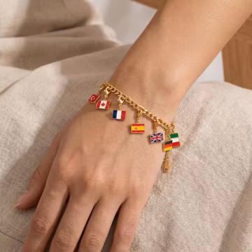 World Traveler Charm Bracelet | Country Flag Bracelet, Silver Travel Souvenir Jewelry, Gift for Her
