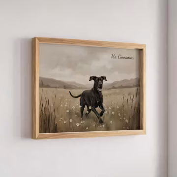 Black Great Dane Wall Art Vintage Dog Run Through Daisy Field Painting Rustic Happy Smiling Tongue Out Deutsche Dogge Gift Personalized Name