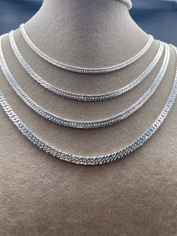 925 Sterling Silver Flat Cuban Chain Necklace, Double Gourmet Chain, Gift for Birthday, Handmade Everyday Chain, Unisex Silver Necklace