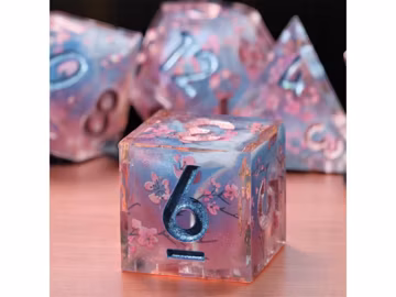 Cherry Blossom Resin Dice Set: Sharp-Edge Polyhedral RPG Gaming