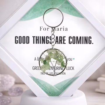Pocket Hug Green Aventurine Crystal Tree of Life Charm Keychain Lucky Crystal Keyring Prosperity Gift New Beginnings Graduation New Job Gift