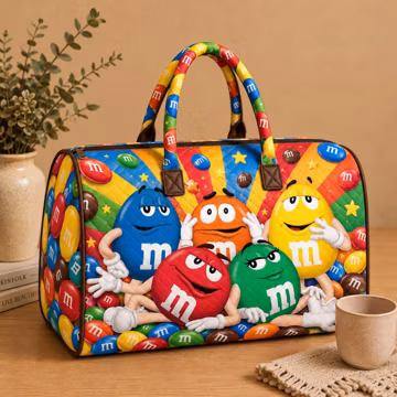 Colorful M and M Candy Quilt Weekend Bag, Chocolate Candy Quilted Travel Duffel Bag, Sweet Treat Overnight Bag, Fun Weekend Gift UO2W61-RD