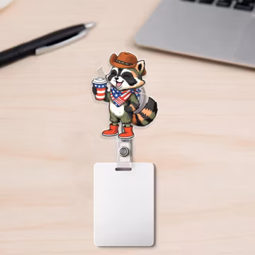 Patriotic Raccoon Badge Reel 4th of July ID Holder, USA Flag Fireworks Cute Animal Nurse Teacher Retractable Clip AYC218
