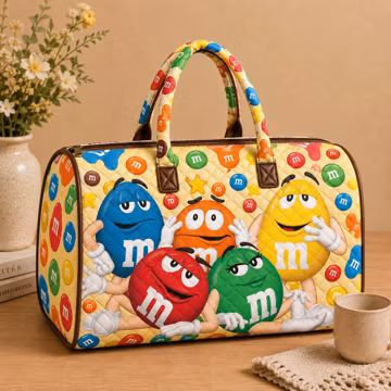 Colorful M and M Candy Quilt Weekend Bag, Chocolate Candy Quilted Travel Duffel Bag, Sweet Treat Overnight Bag, Fun Weekend Gift UO2W61-RD