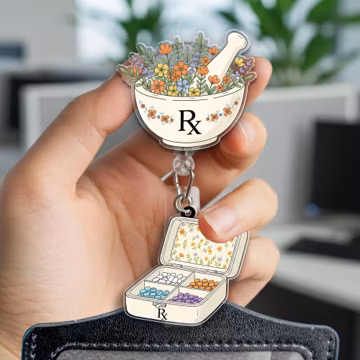 Floral RX Bowl Badge Reel, Pharmacist Badge Reel, Pharmacy Tech ID Badge Clip, Gift For Pharmacy Students SBRL2Q01