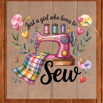 Sewing DTF Transfer Ready to Press Just a Girl Who Loves to Sew Pink Sewing Machine Quilting Seamstress Hobby Crafts DIY UV Sticker Prints