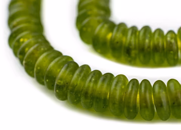 125 Lime Green Rondelle Recycled Glass Beads: Upcycled Materials Translucent Glass Ethnic Glass Beads Ghana Krobo Beads Disk Shaped Beads