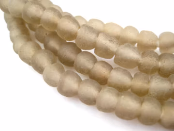 65-70 Groundhog Grey Recycled Glass Beads: Fair Trade Powder Round 6mm Ghanaian Rustic Ethnic Handmade Strung Raffia Boho (RCY-RND-GRY-735)