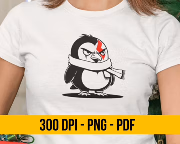 Penguin Kratos Christmas Shirt Design, Holiday Gaming PNG, PDF