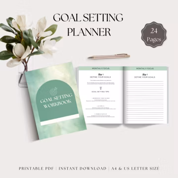 Minimalist Goal Setting Planner, Printable Digital Download