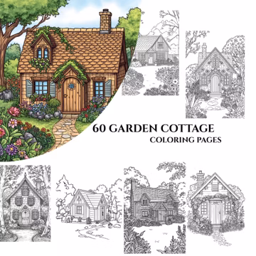 60 Garden Cottage Coloring Pages, Whimsical Illustrations, Cozy Nature Scenes (PDF Download)