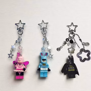 Bat Couple 3D Mini Fairy Figure Keychain, Superhero charm keyring