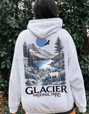 Vintage Glacier National Park Hoodie | Mountain Lake Hiking Gift