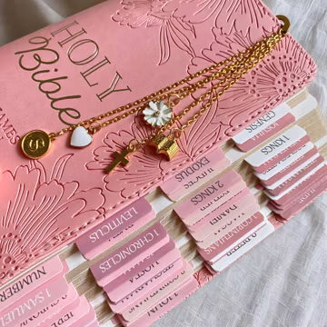 Personalized Bible with Tabs Bookmark Charm for Bible Accessories Pink Gift Set Adult Baptism Gift Custom Bible Gift Christian Girl Stuff
